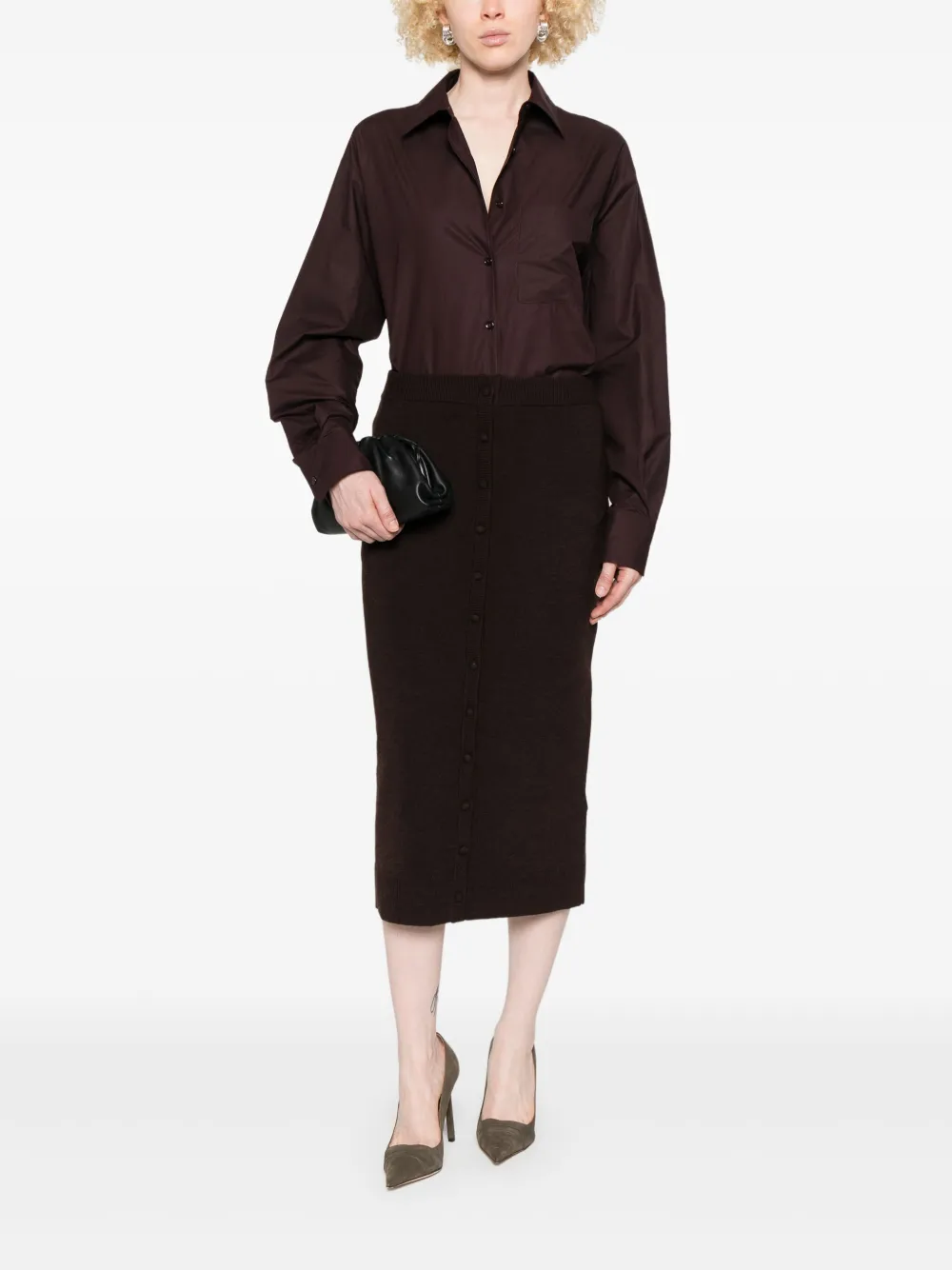 Victoria Beckham Midi-rok met knoopdetail - Bruin