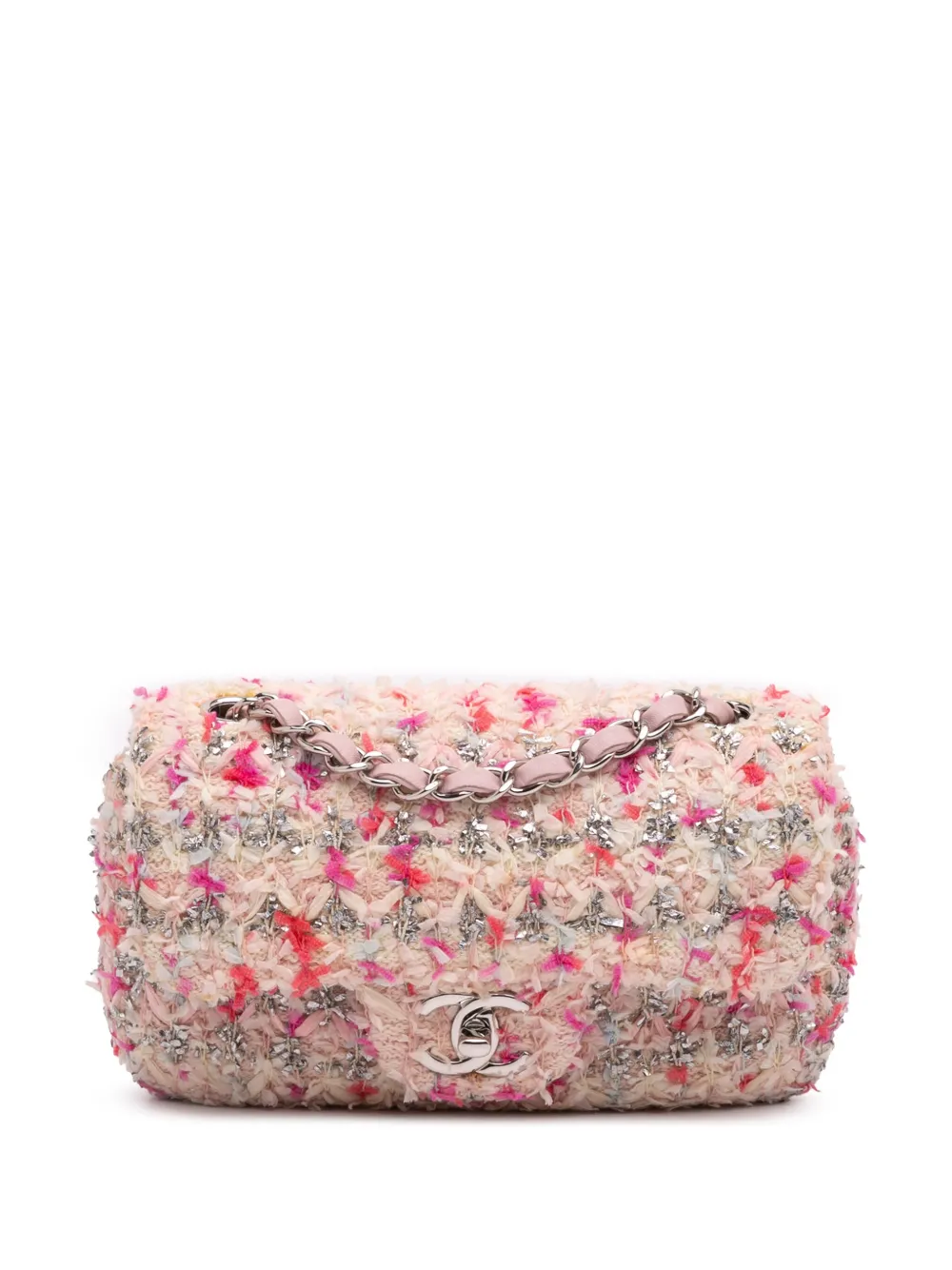 CHANEL Pre-Owned 2018 Mini Rectangular Classic Tweed Single Flap crossbody bag | Pink | Image 1