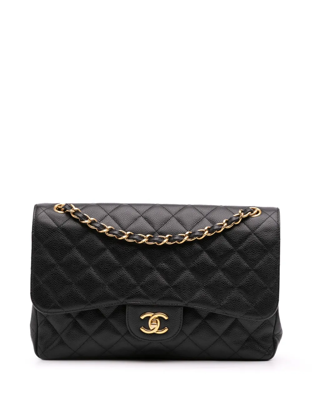 CHANEL Pre-Owned 2012 ジャンボ クラシック キャビア ダブルフラップ ショルダーバッグ - ブラック CHANEL Pre-Owned 2012 ジャンボ クラシック キャビア ダブルフラップ ショルダーバッグ - ブラック