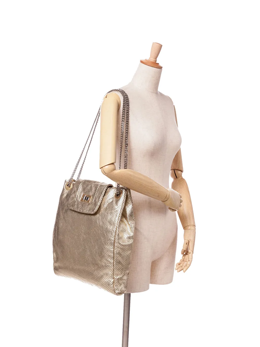 Pre-owned Chanel 2008-2009 Perforated Crackled Metallic Calfskin Drill Tote Bag
