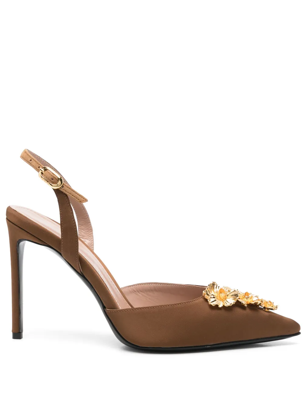 GINISSIMA x Moogu 100mm floral-appliqué heeled pumps - ブラウン GINISSIMA x Moogu 100mm floral-appliqué heeled pumps - ブラウン