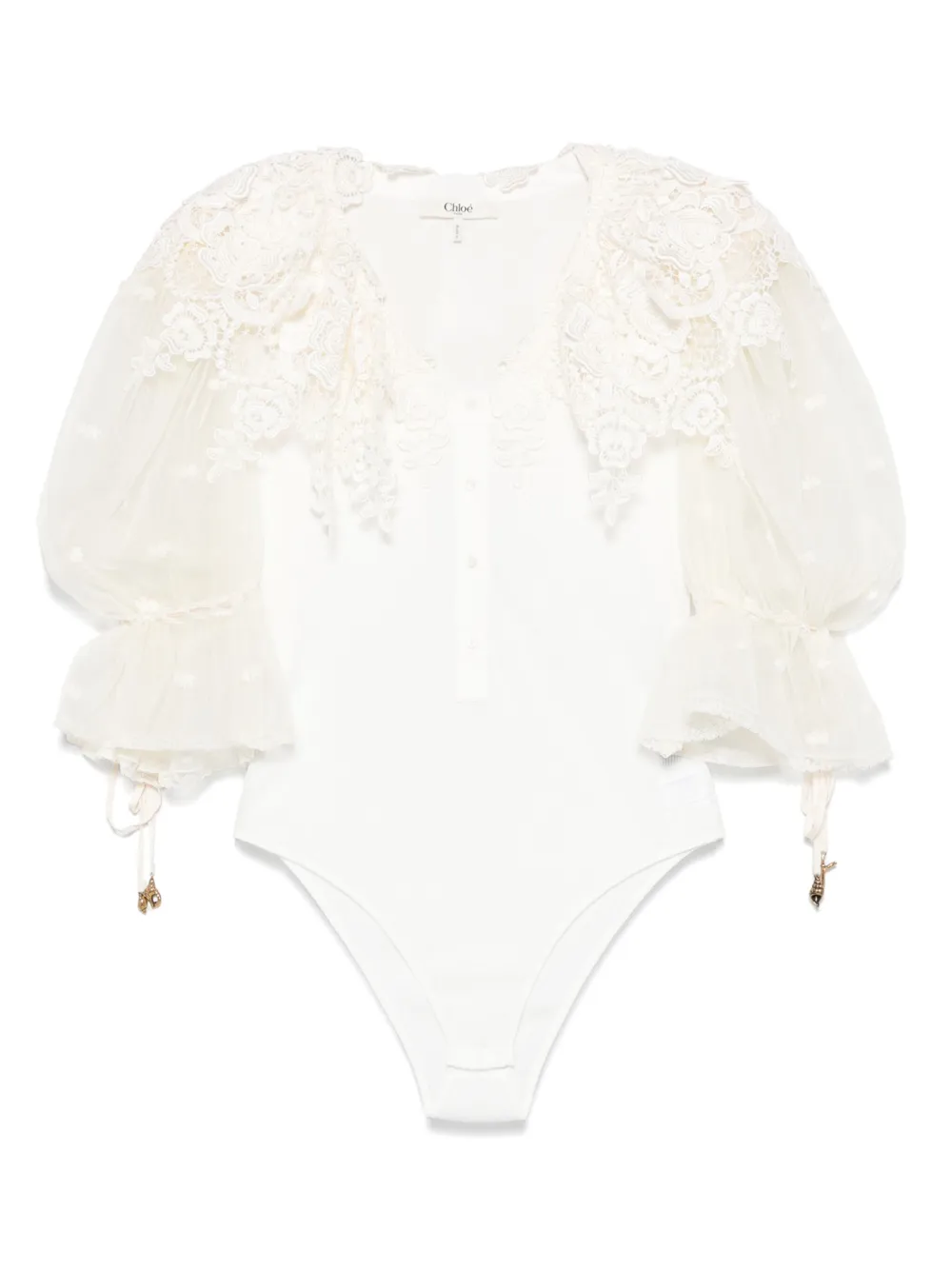 Chloé Katoenen body met kanten applicatie Beige