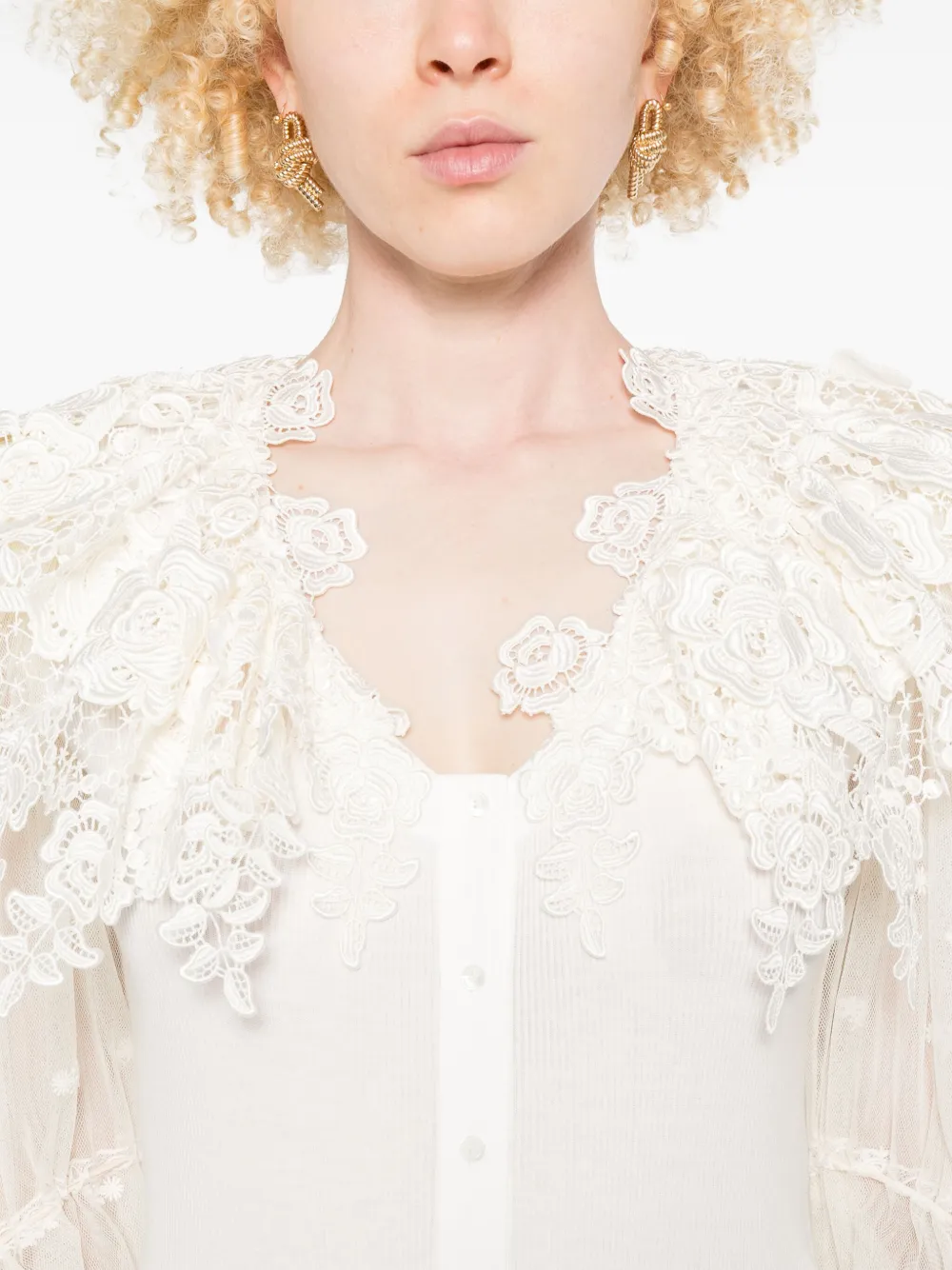 Chloé Katoenen body met kanten applicatie Beige