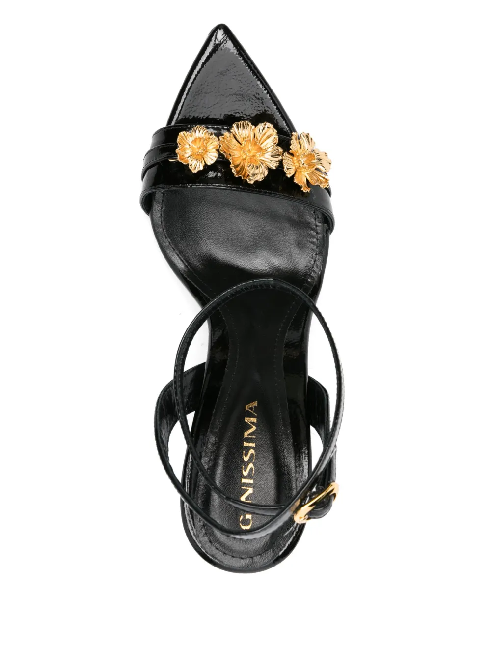 GINISSIMA x Moogu 100mm floral-appliqué heeled sandals Black