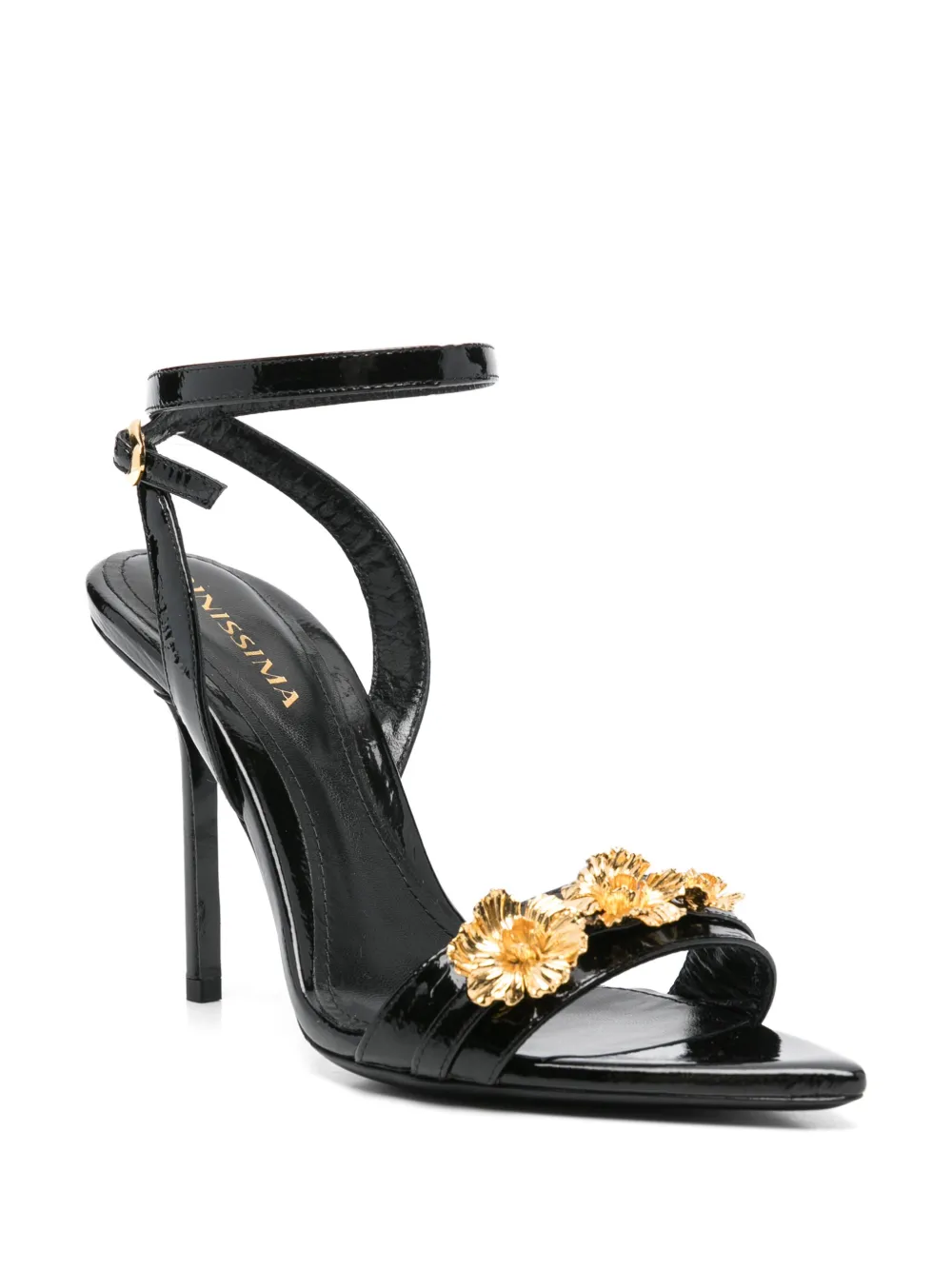 GINISSIMA x Moogu 100mm floral-appliqué heeled sandals Black