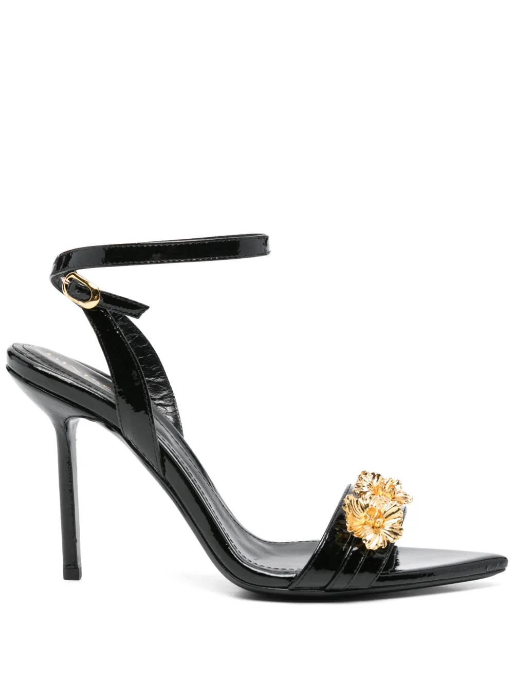 GINISSIMA x Moogu 100mm floral-appliqué heeled sandals - ブラック GINISSIMA x Moogu 100mm floral-appliqué heeled sandals - ブラック