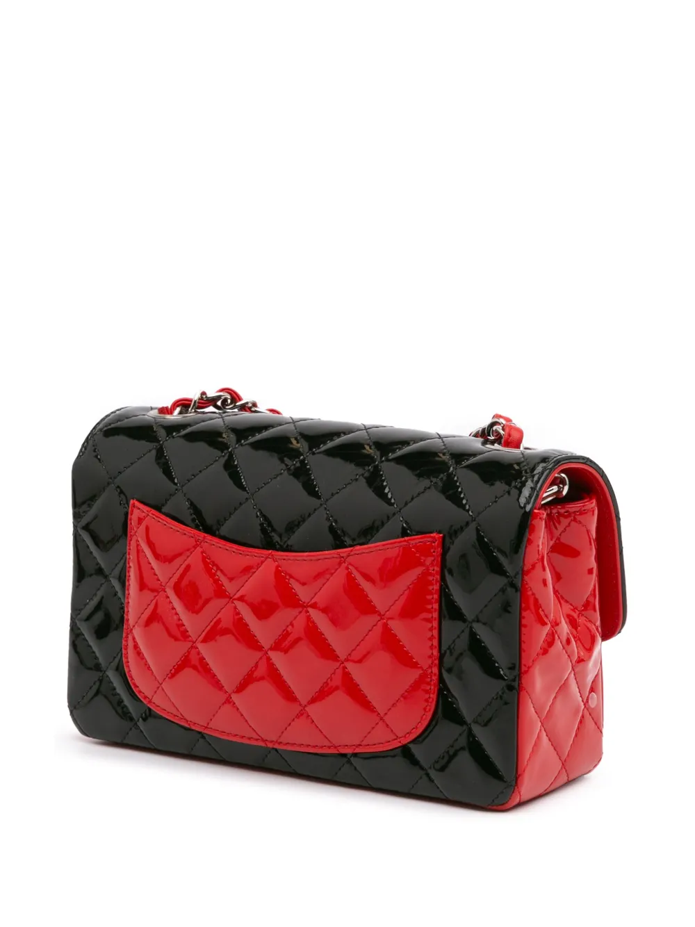 Pre-owned Chanel 2019 Mini Rectangular Bicolor Patent Single Flap Crossbody Bag In Black