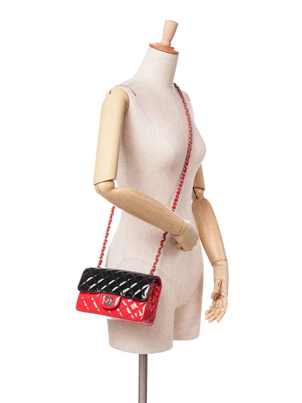 Pre-owned Chanel 2019 Mini Rectangular Bicolor Patent Single Flap Crossbody Bag In Black