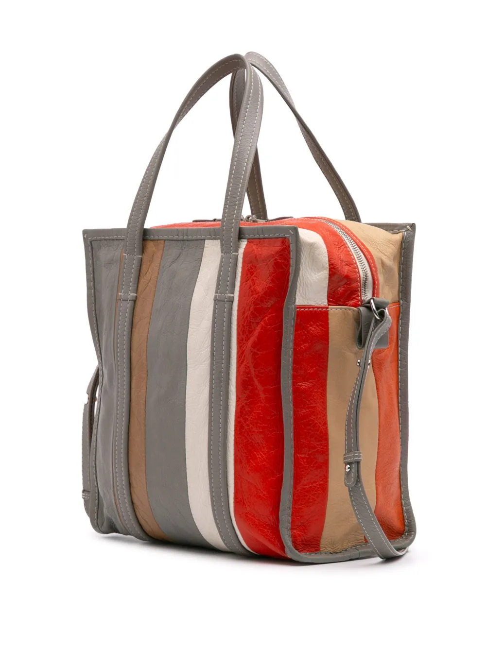 Pre-owned Balenciaga 2005 M Lambskin Bazar Shopper Satchel In Gray