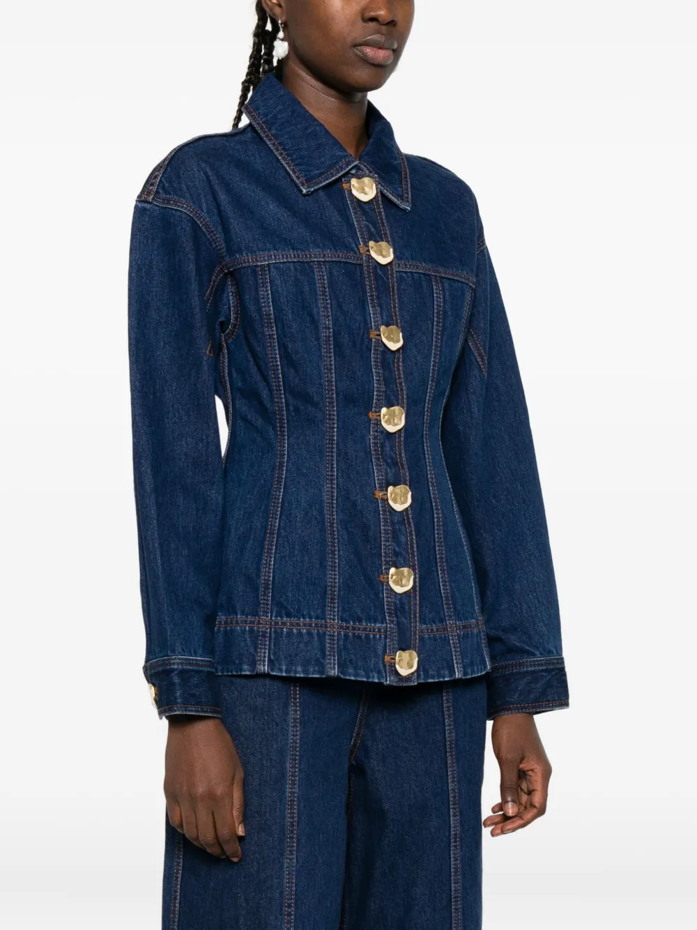 Aje Gianna Buttoned-up Denim Shirt In Blue