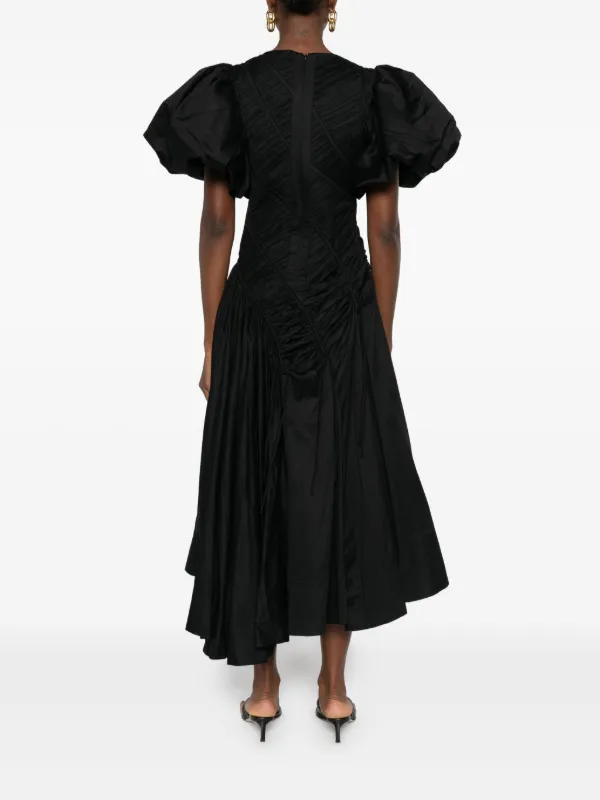 Aje puff-sleeved Smocked Midi Dress | Black | FARFETCH