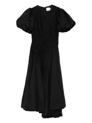 aje black puff sleeve dress Casa Puff Sleeve Midi Dress | Black
