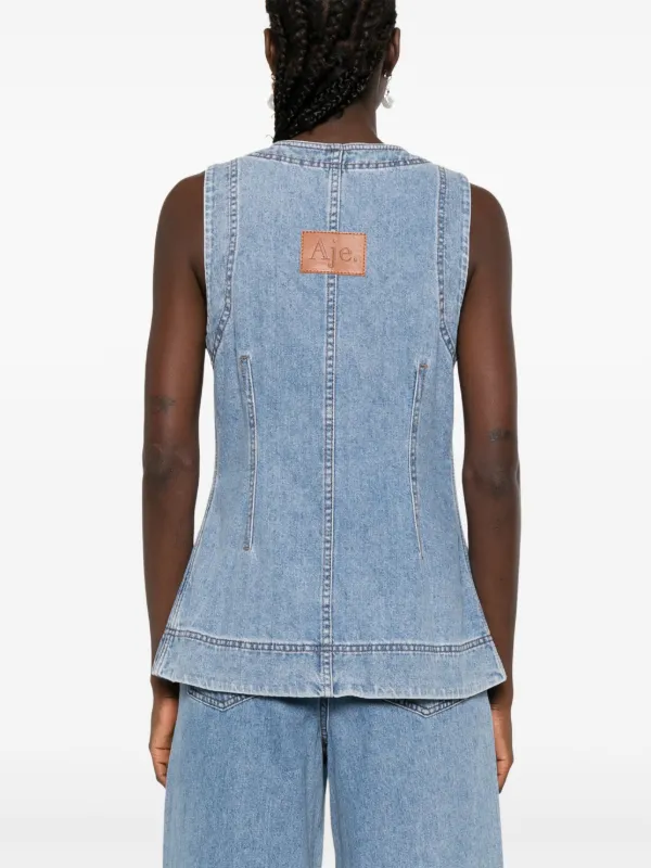 Aje Holland button-up Denim Vest Blue FARFETCH MY