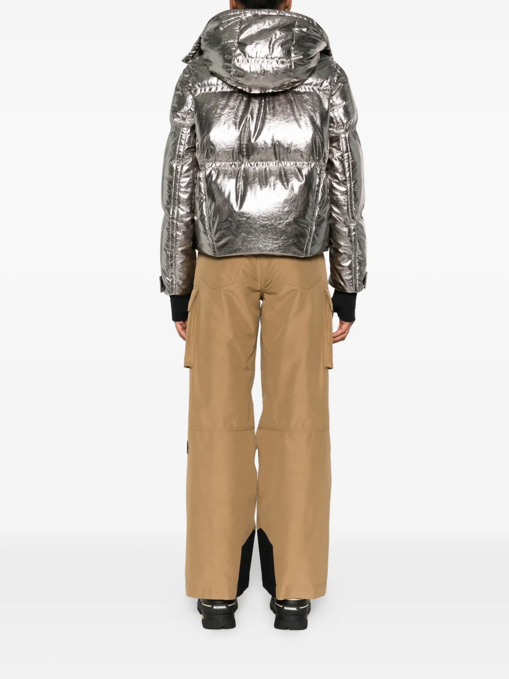 Moncler Calaque Metallic Hooded Ski Jacket In Metallic