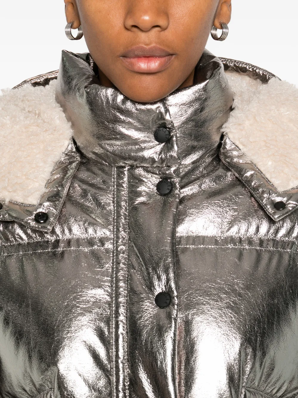 Moncler Calaque Metallic Hooded Ski Jacket In Metallic