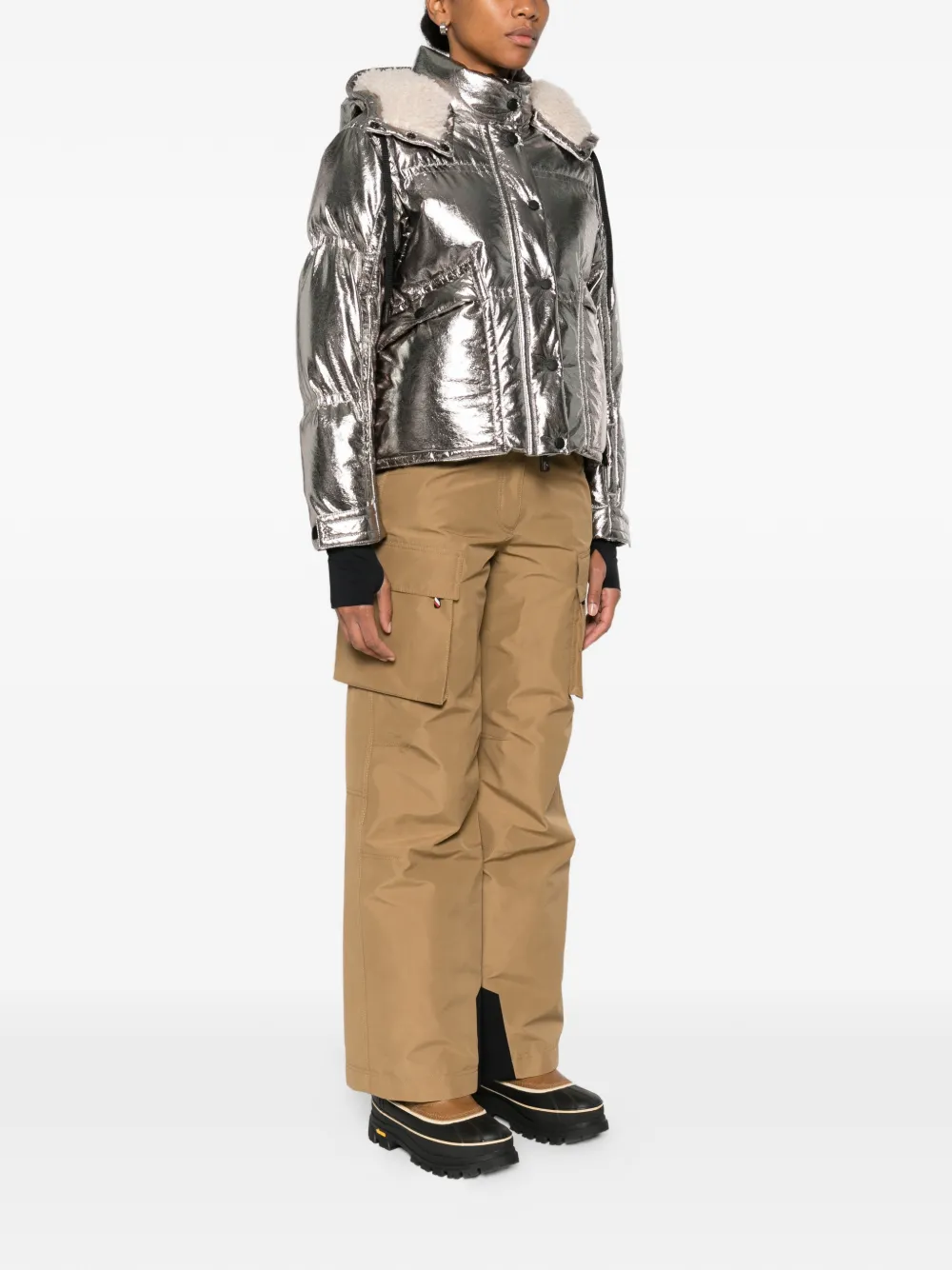 Moncler Calaque Metallic Hooded Ski Jacket In Metallic