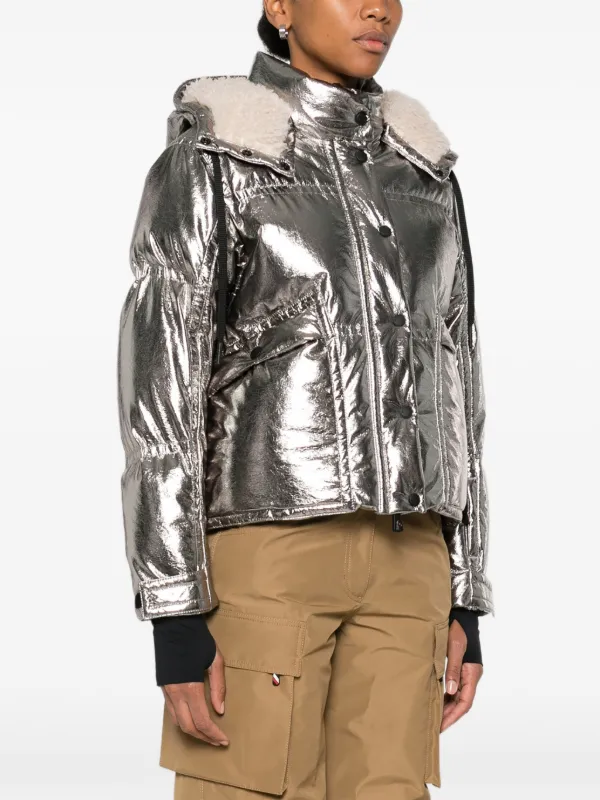 Moncler Grenoble Calaque Metallic Hooded Ski Jacket | Silver