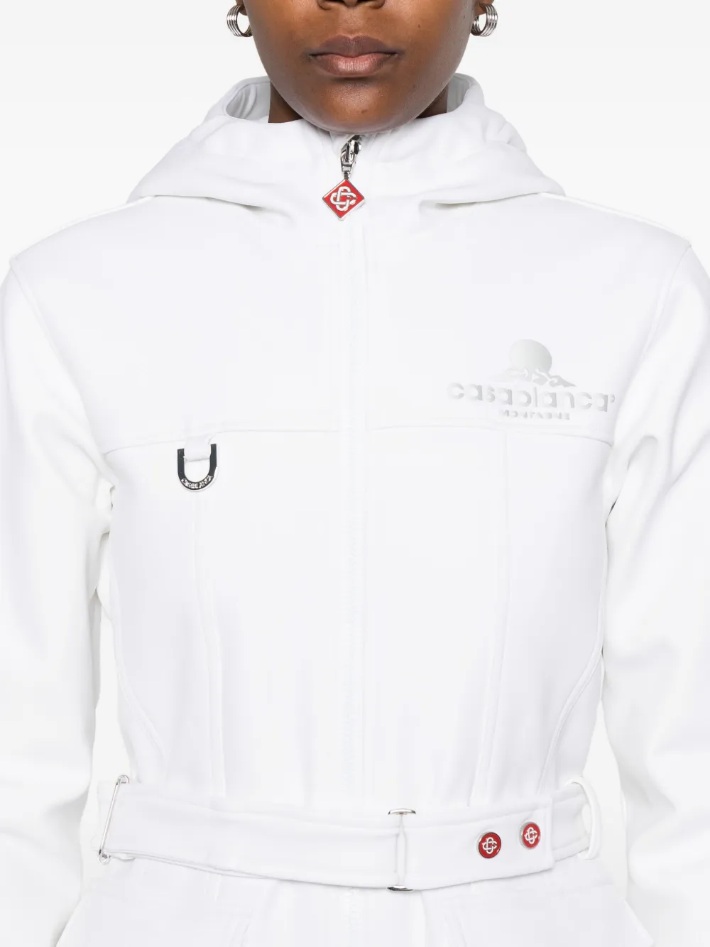 Casablanca Hooded Belted Ski Jacket In White