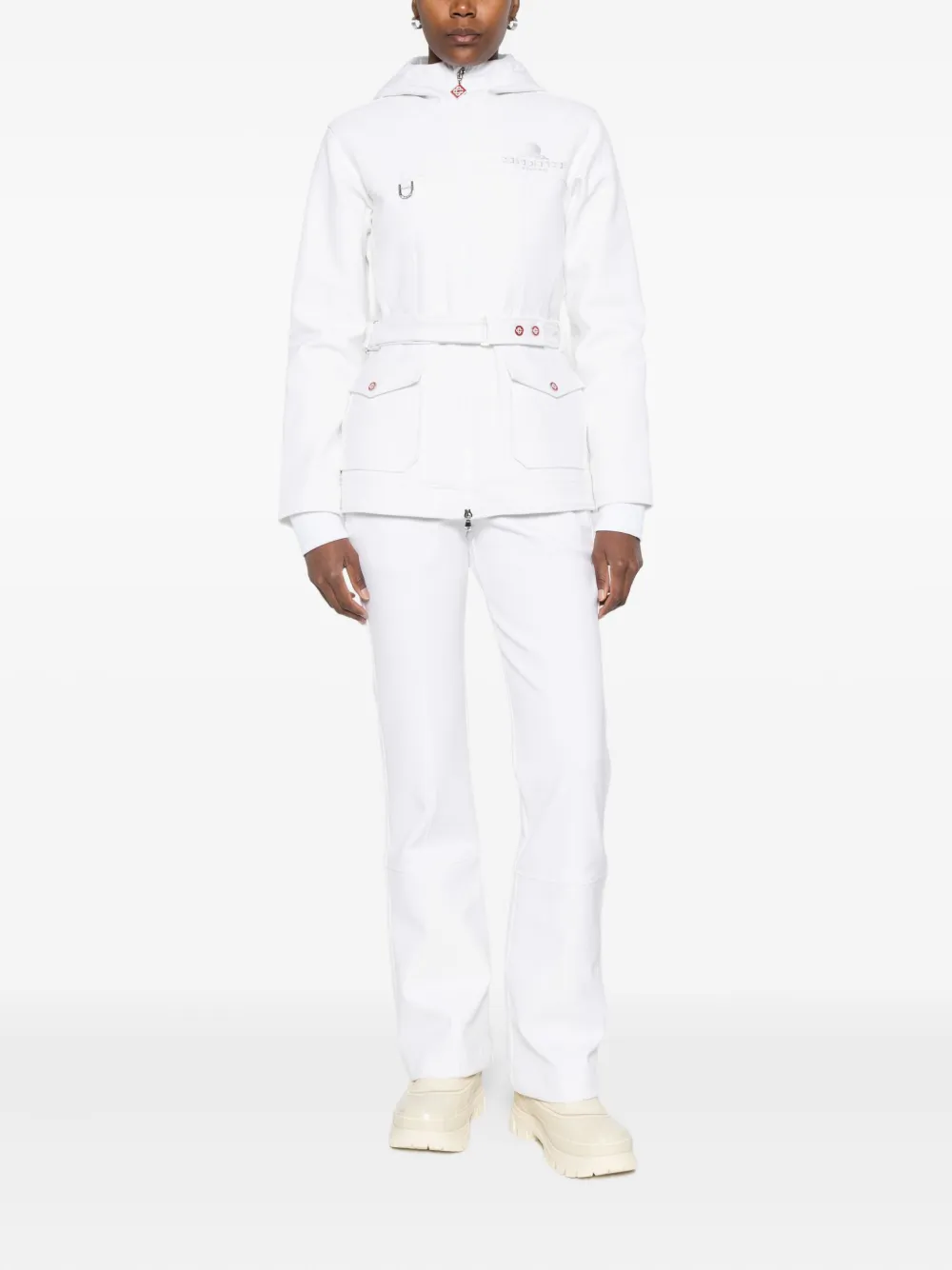 Casablanca Hooded Belted Ski Jacket In White