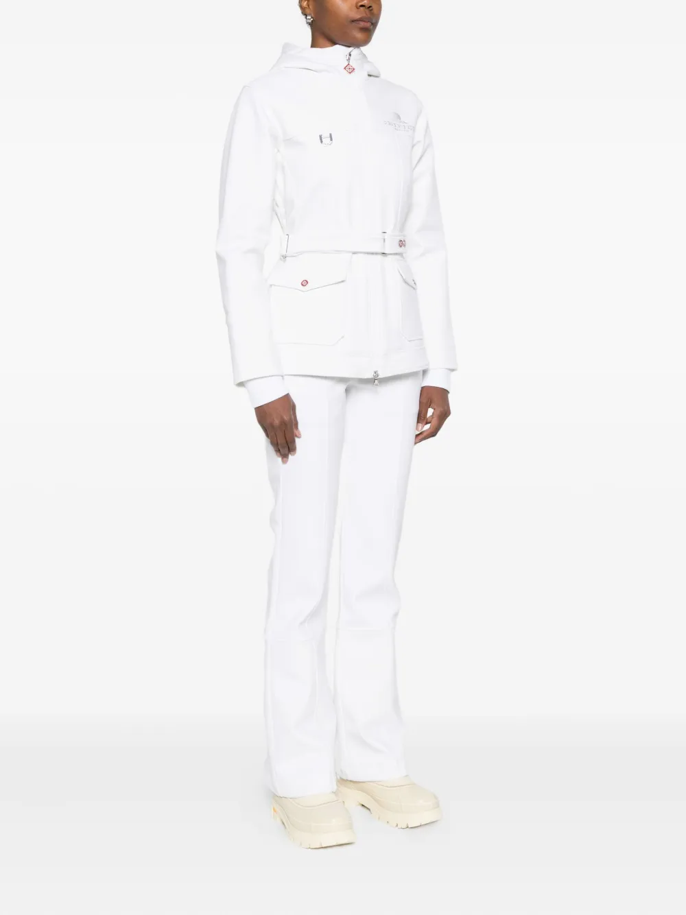 Casablanca Hooded Belted Ski Jacket In White