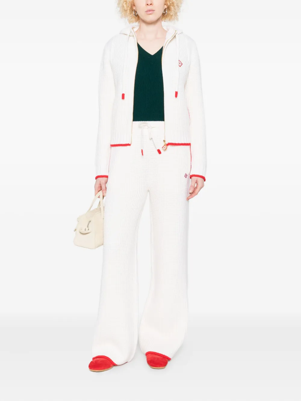 Casablanca contrast-trim waffle-knit trousers - Beige