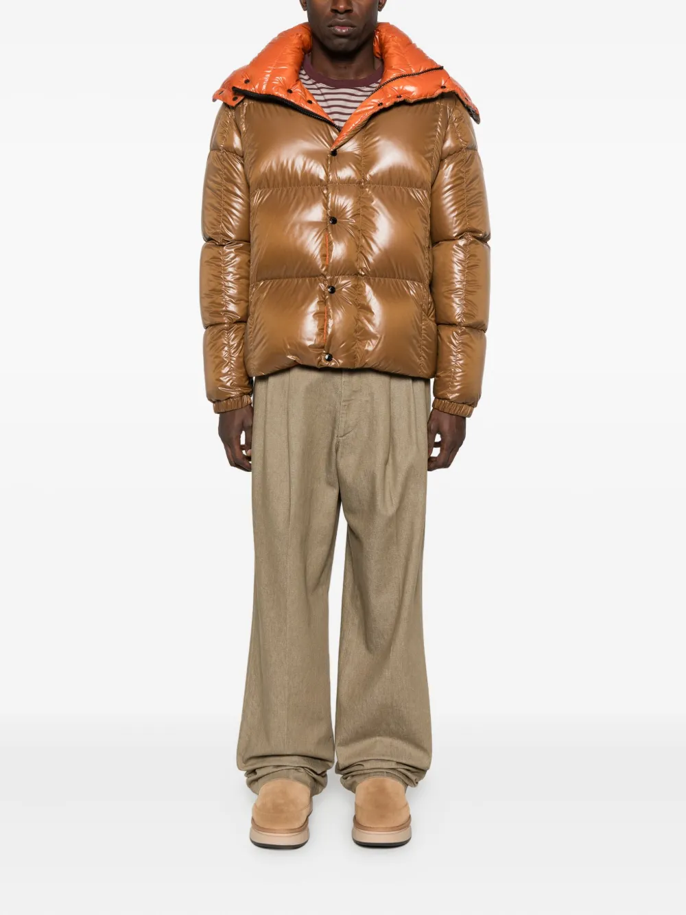 Moncler Parana Hooded Cropped Down Jacket In Brown