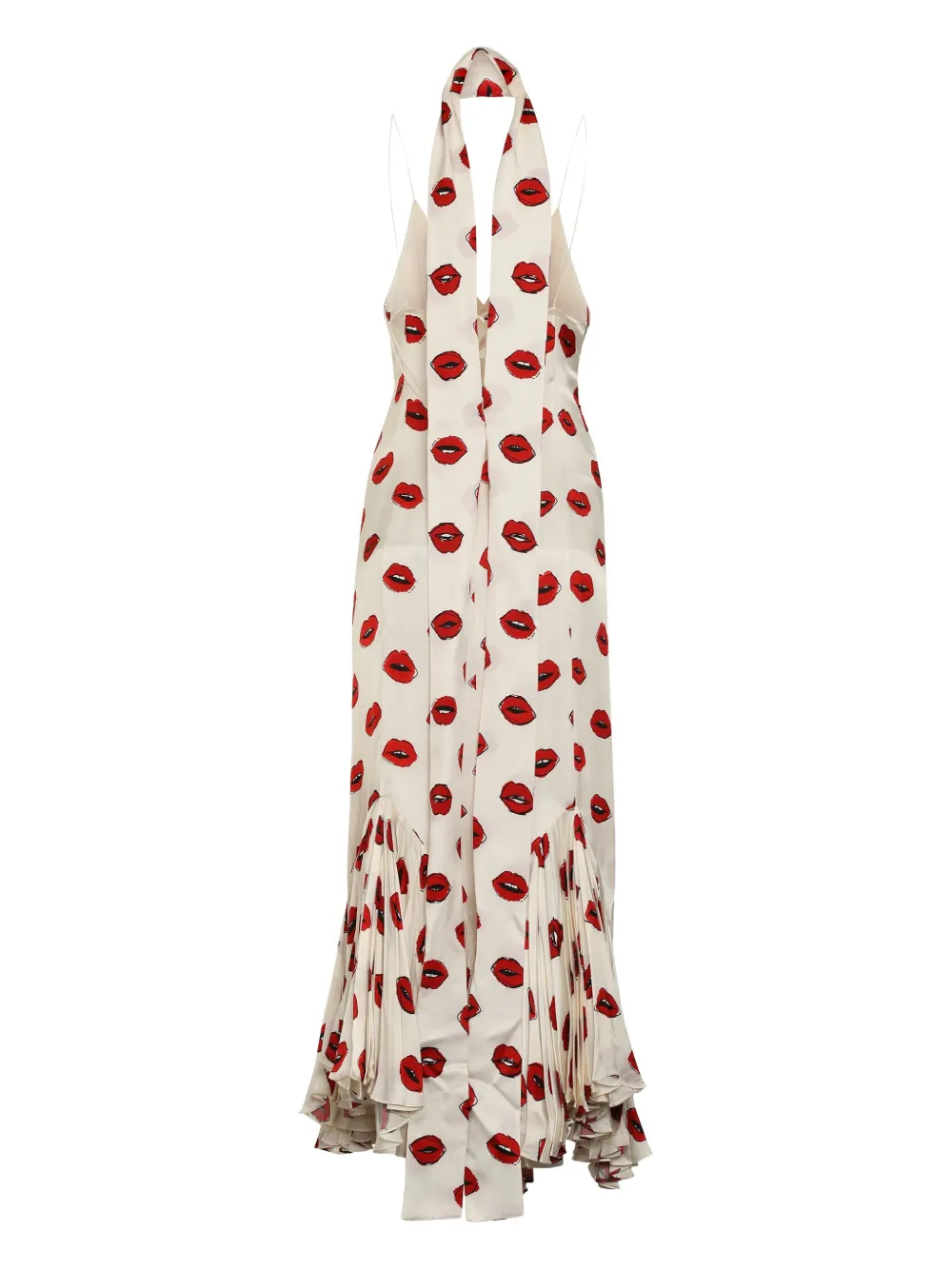 KHAITE lip-print pleated maxi dress Wit