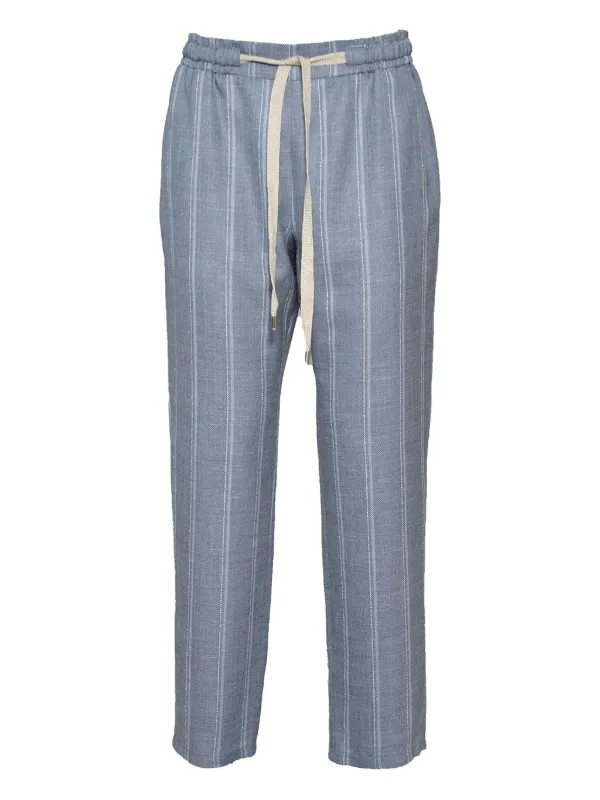 Barba Striped Drawstring-waist Trousers in Blue