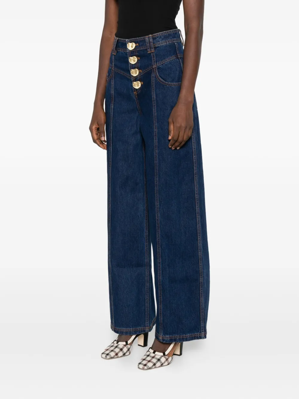 Aje Genesis Buttoned Panelled Jeans In Blue