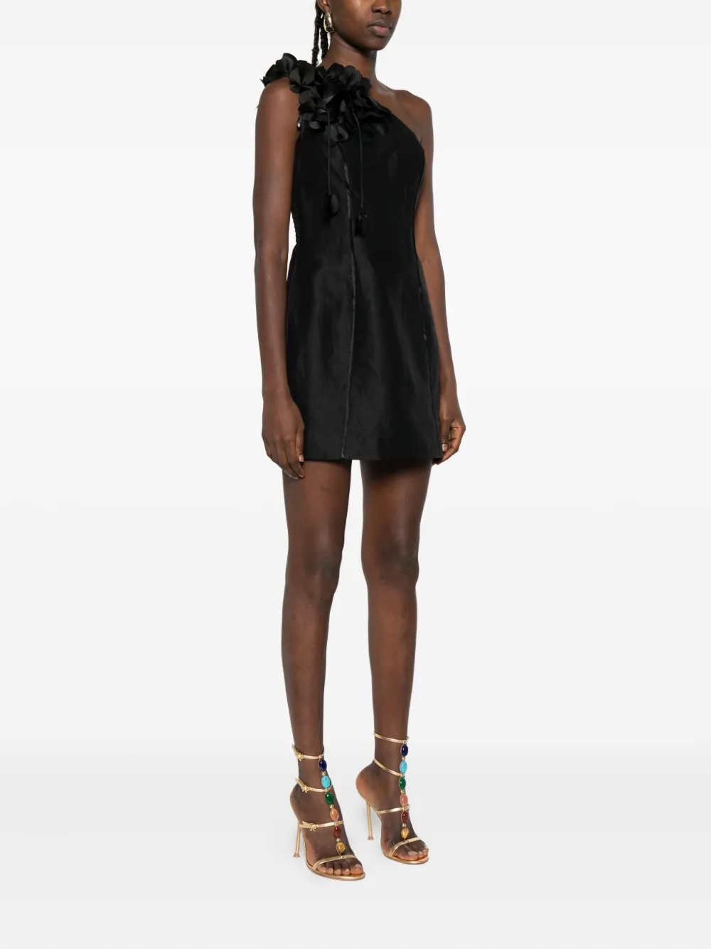 Aje Camille asymmetrische mini-jurk met bloemapplicatie Zwart