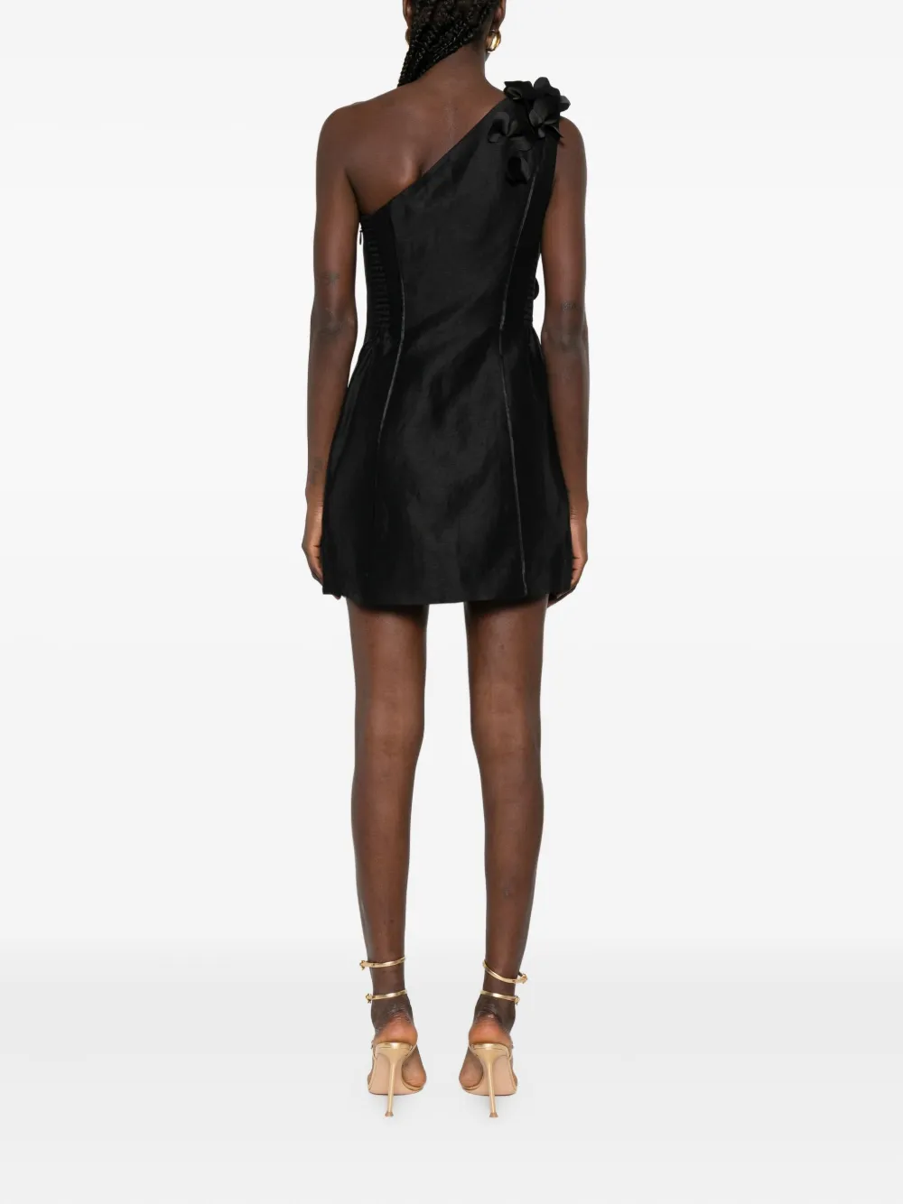 Aje Camille asymmetrische mini-jurk met bloemapplicatie Zwart