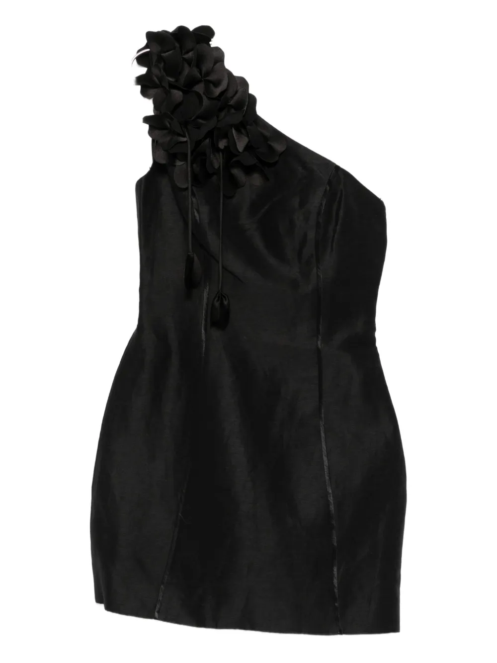 Aje Camille Floral-appliqué One-shoulder Mini Dress In Black
