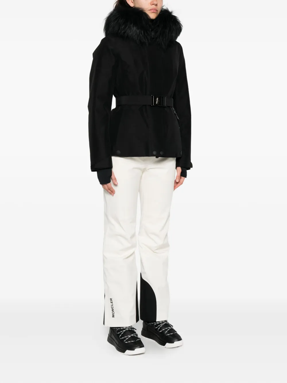 Moncler Belted Ski Jacket In Black