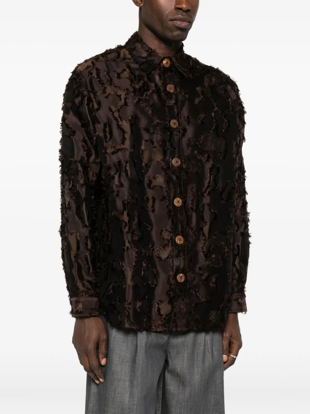Labrum London Frayed Camo Shirt In Brown