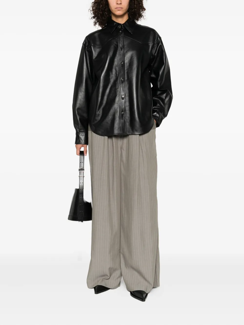 Haikure leather button-up shirt jacket Zwart