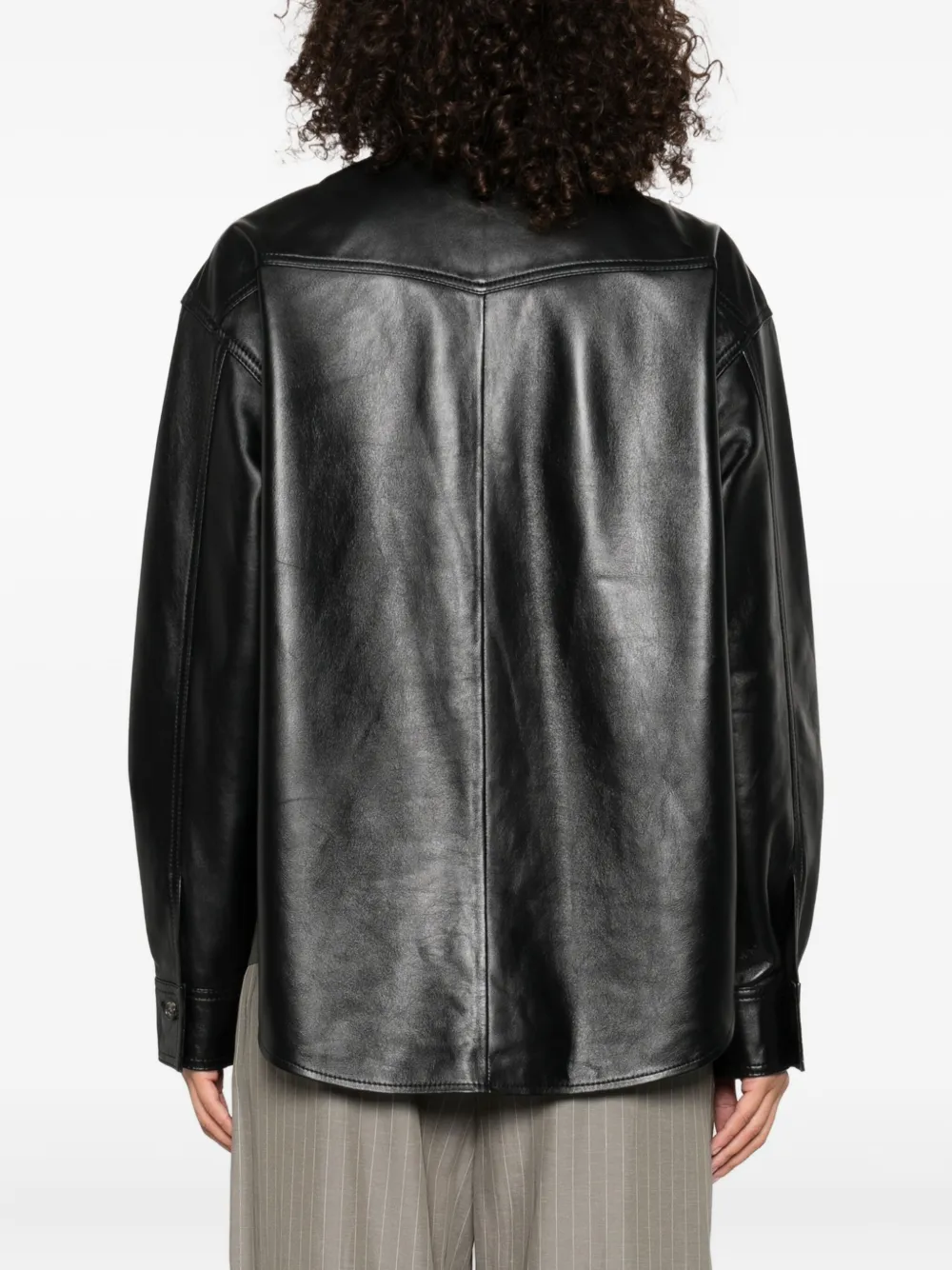 Haikure leather button-up shirt jacket Zwart