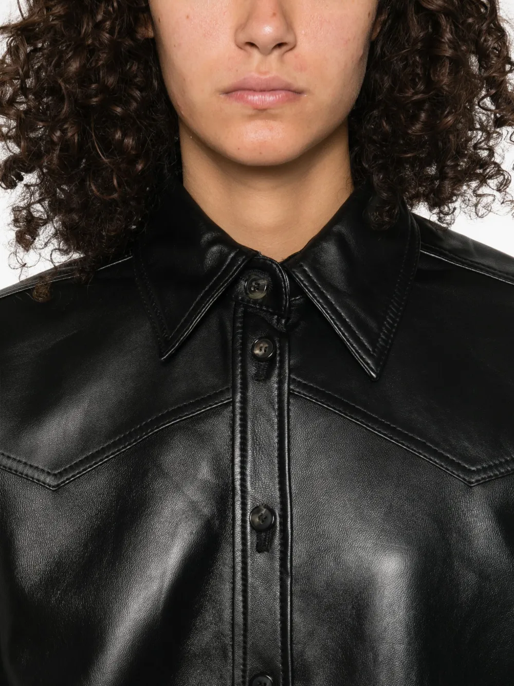 Haikure leather button-up shirt jacket Zwart