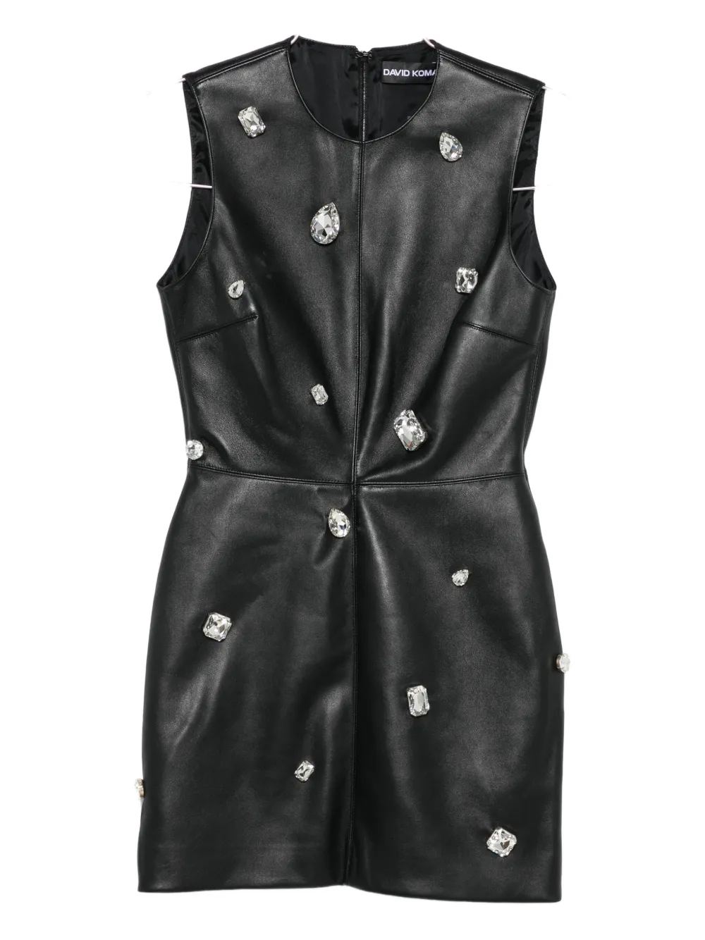 crystal-embellished leather mini dress