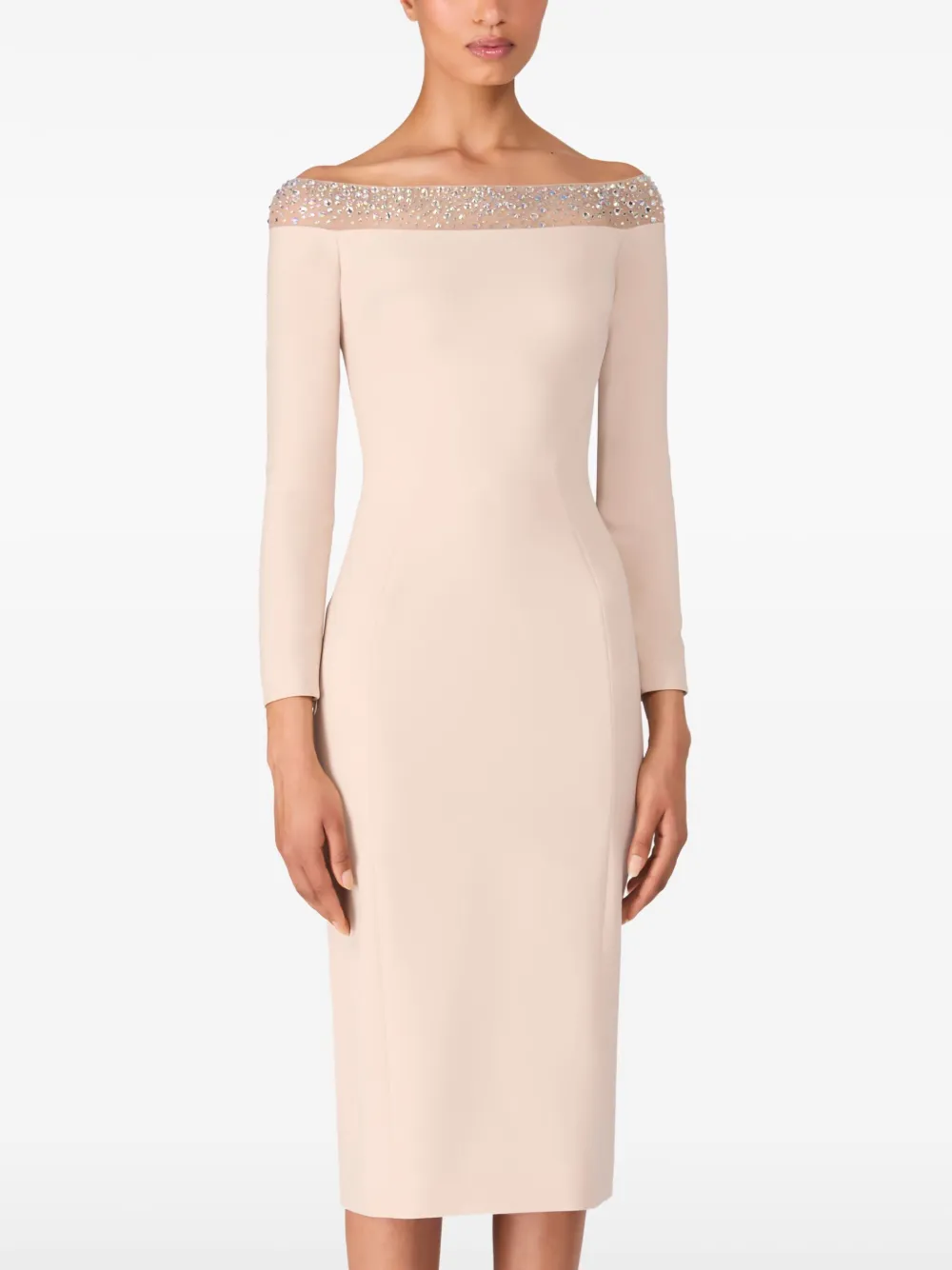 Jenny Packham Off-shoulder verfraaide midi-jurk Beige