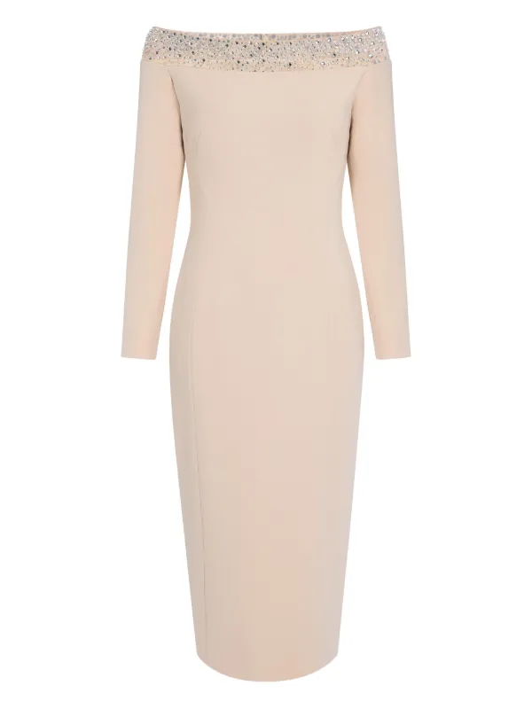 Jenny Packham Calypso Off-the-shoulder Midi Dress - Neutrals