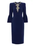 Jenny Packham Margoni bell-sleeve embellished midi dress - Blue