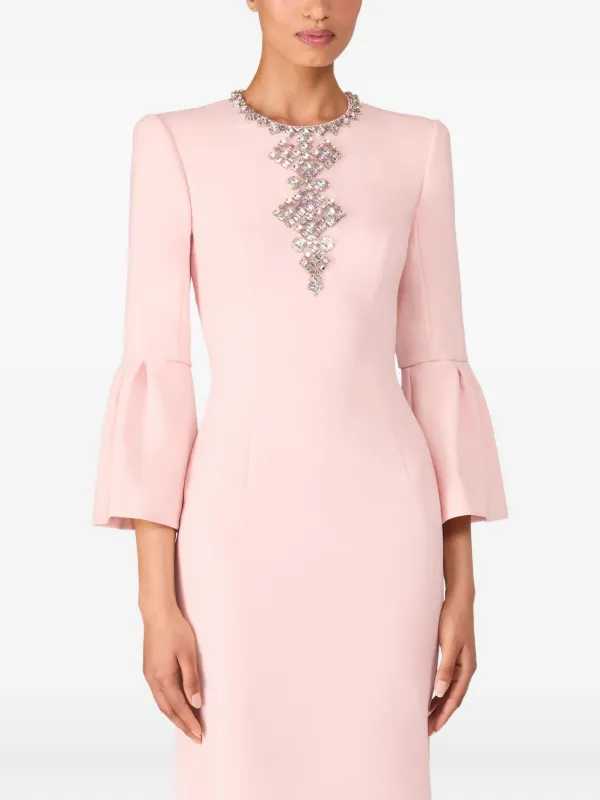 Jenny Packham Margoni bell-sleeve Embellished Midi Dress Pink