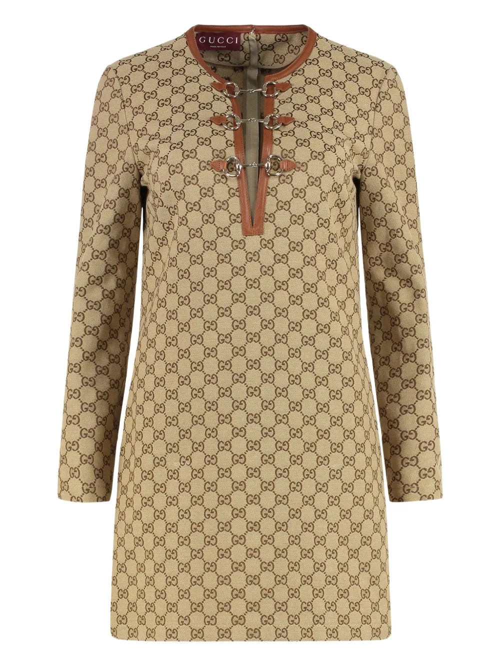 Gucci GG Supreme canvas mini-jurk met horsebit detail Bruin