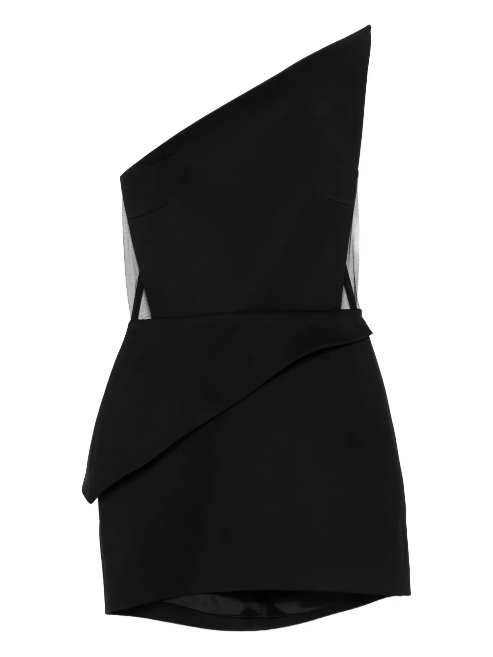 asymmetric-neckline mini dress