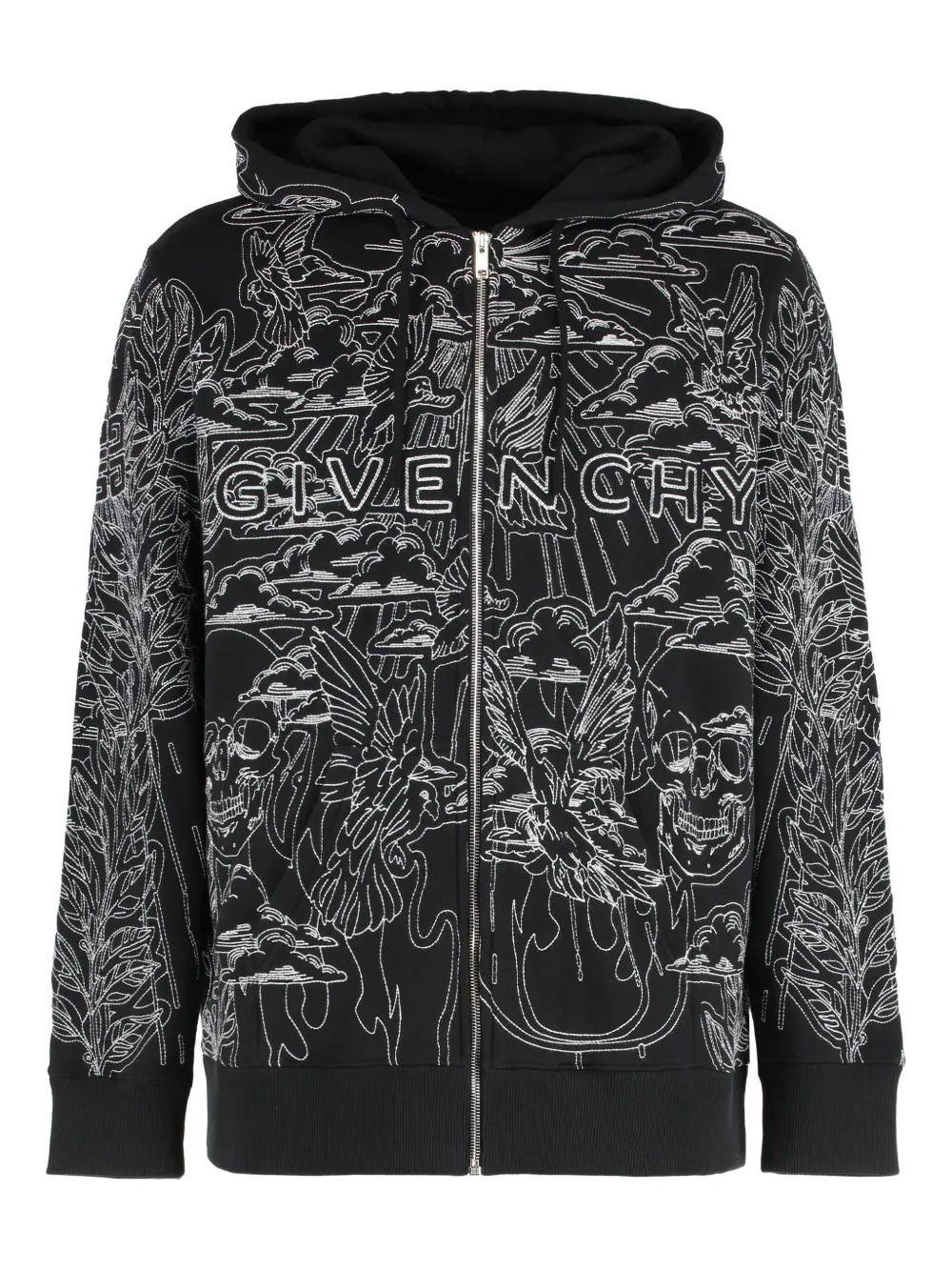Givenchy embroidered full-zip hoodie Zwart