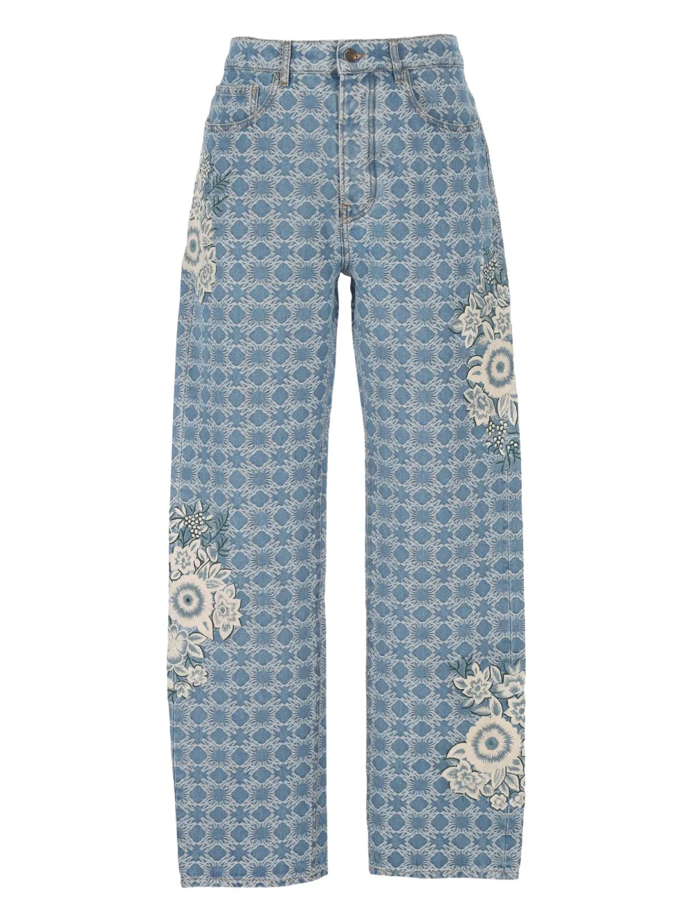 floral-embroidered geometric-pattern trousers