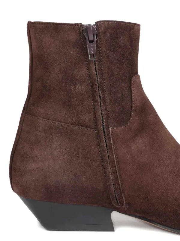 KHAITE Marfa Suede square-toe Boots | Brown | FARFETCH PL