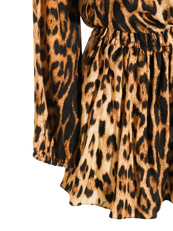 Roberto Cavalli leopard-print long-sleeve Dress | Neutrals | FARFETCH UZ