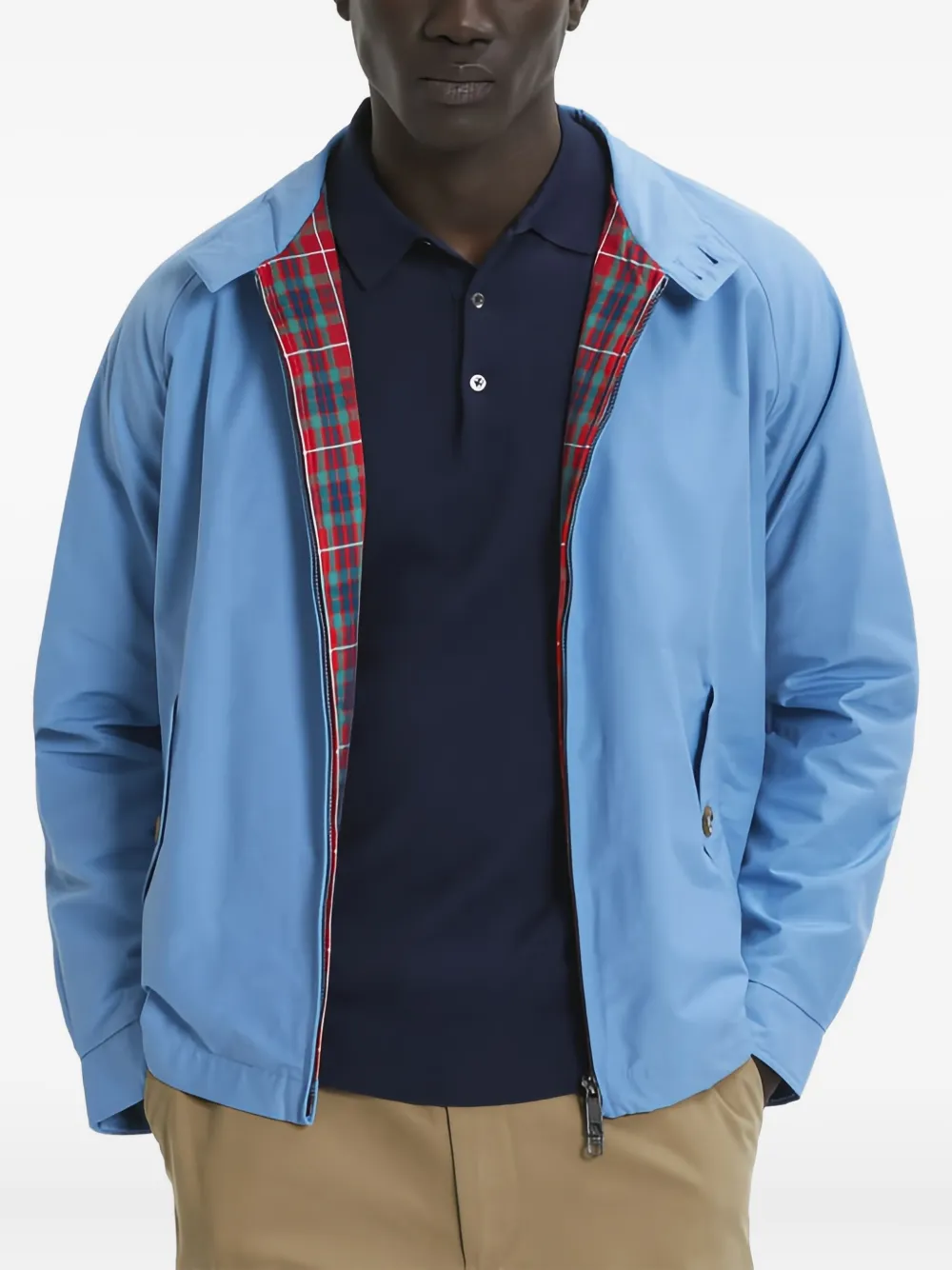 Baracuta Zip-front Plaid-lined Jacket In Blue