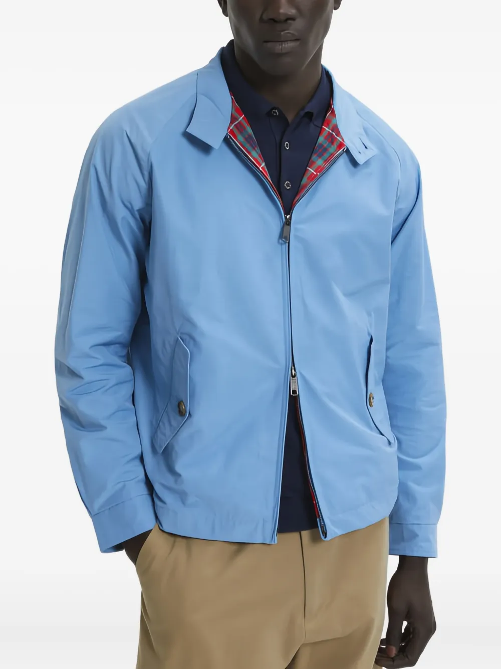 Baracuta Zip-front Plaid-lined Jacket In Blue